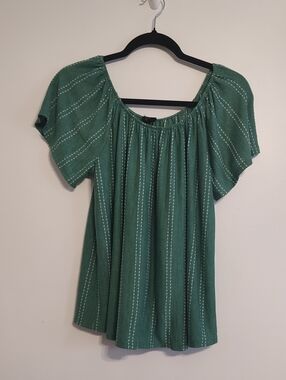 W5 Green Short Sleeve Peasant Blouse